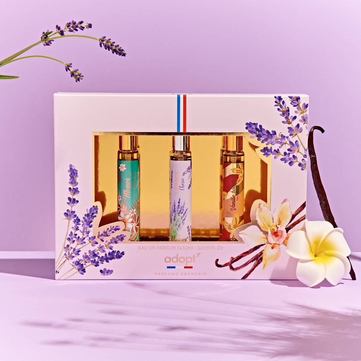 Trio Sensoriel - COFFRET 3 EAUX DE PARFUM VANILLE BOURBON 30ML + LAVANDE CHERI 30ML + MONOI DES ILES 30ML