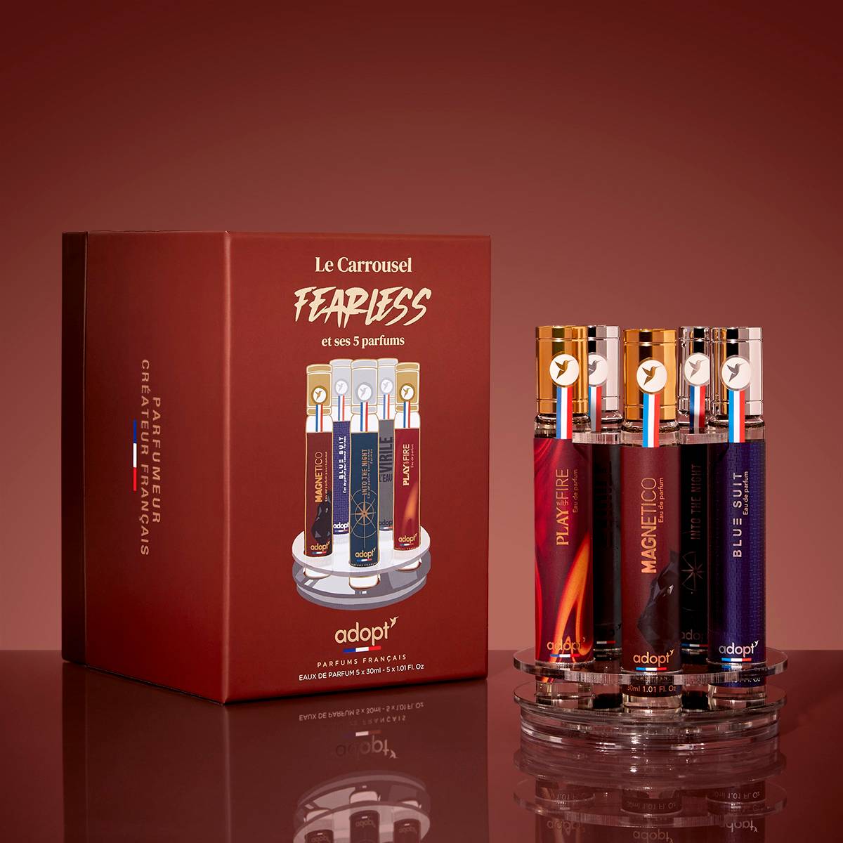 Fearless - Coffret carrousel 5 eaux de parfums  Magnetico 30ml + Play with Fire 30ml + Blue Suit 30ml + L'Eau Virile 30ml + Into The Night 30 ml