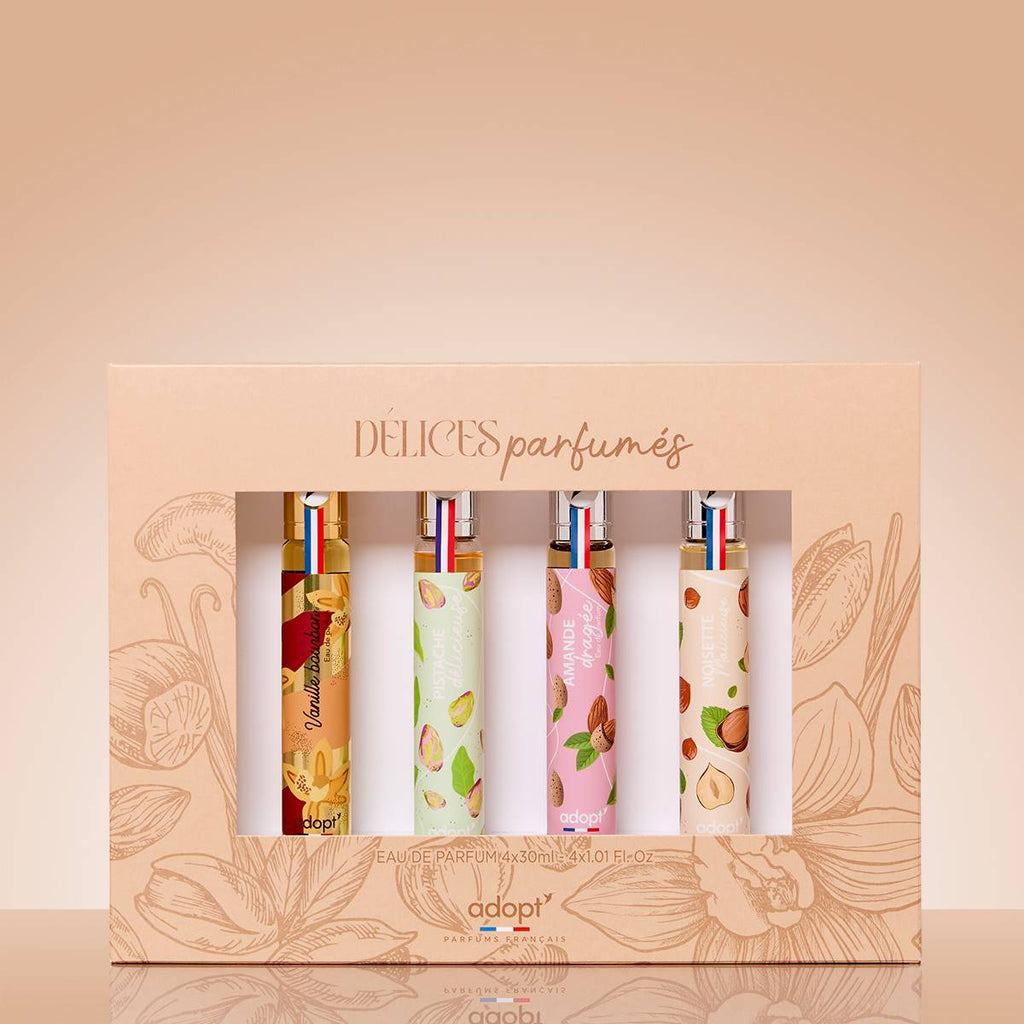 Délices Parfumés - Coffret 4 eaux de parfum 30 ml Noisette malicieuse 30 ml + Vanille Bourbon 30 ml + Amande Dragée 30 ml + Pistache Délicieuse 30 ml