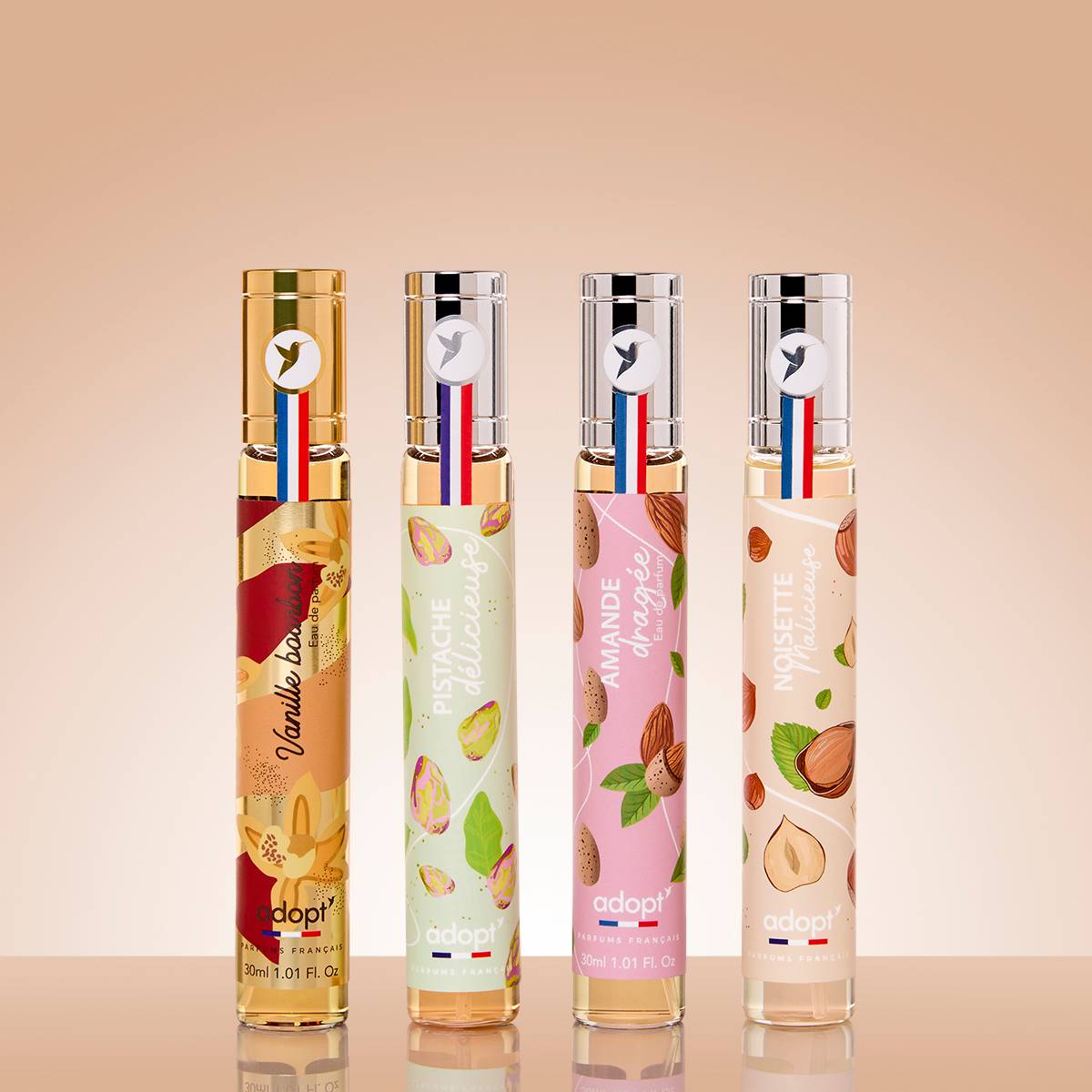 Délices Parfumés - Coffret 4 eaux de parfum 30 ml Noisette malicieuse 30 ml + Vanille Bourbon 30 ml + Amande Dragée 30 ml + Pistache Délicieuse 30 ml