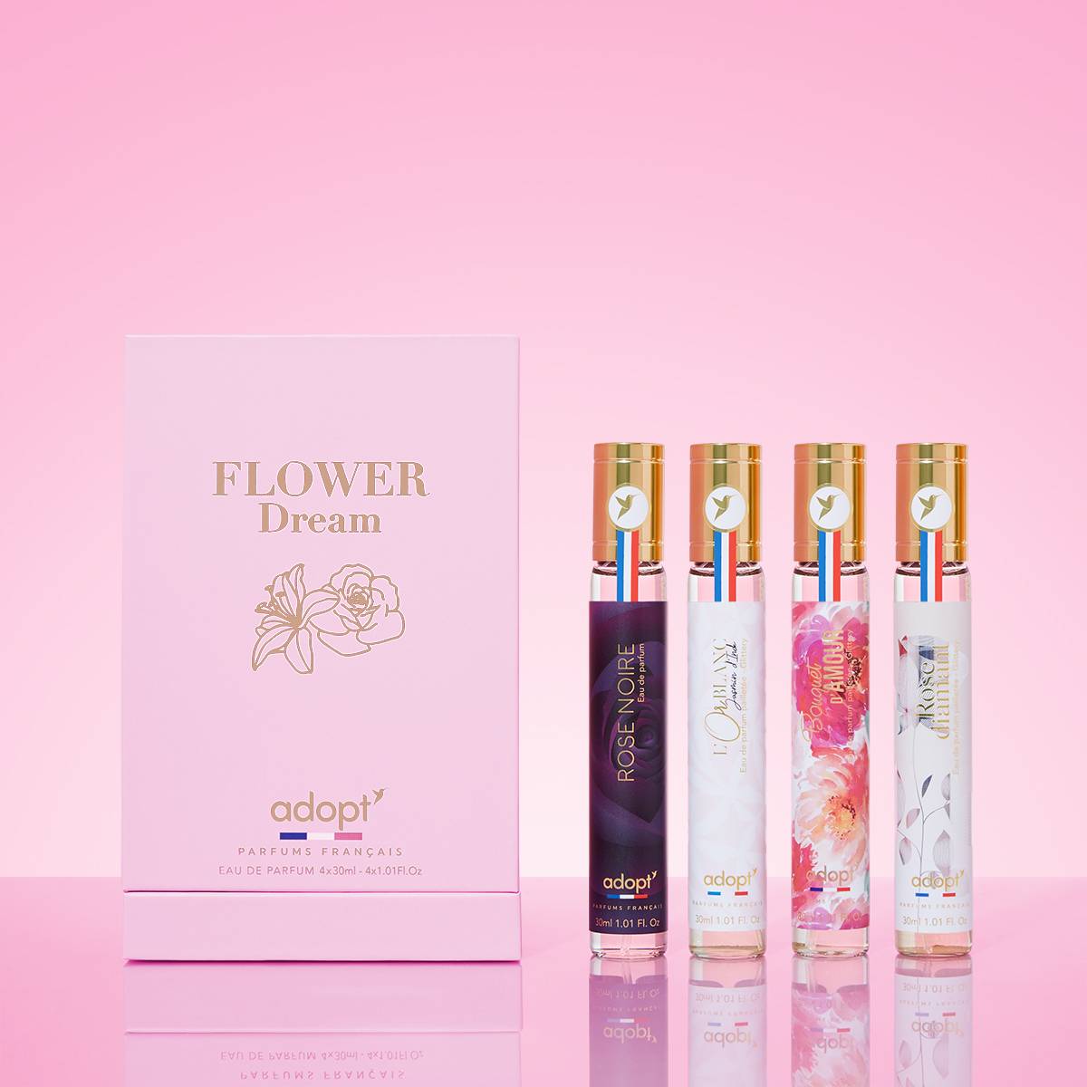 Flower Dream - Coffret 4 eaux de parfums Rose noire 30 ml + L'or blanc 30 ml + Bouquet d'amour 30 ml + Rose diamant 30 ml