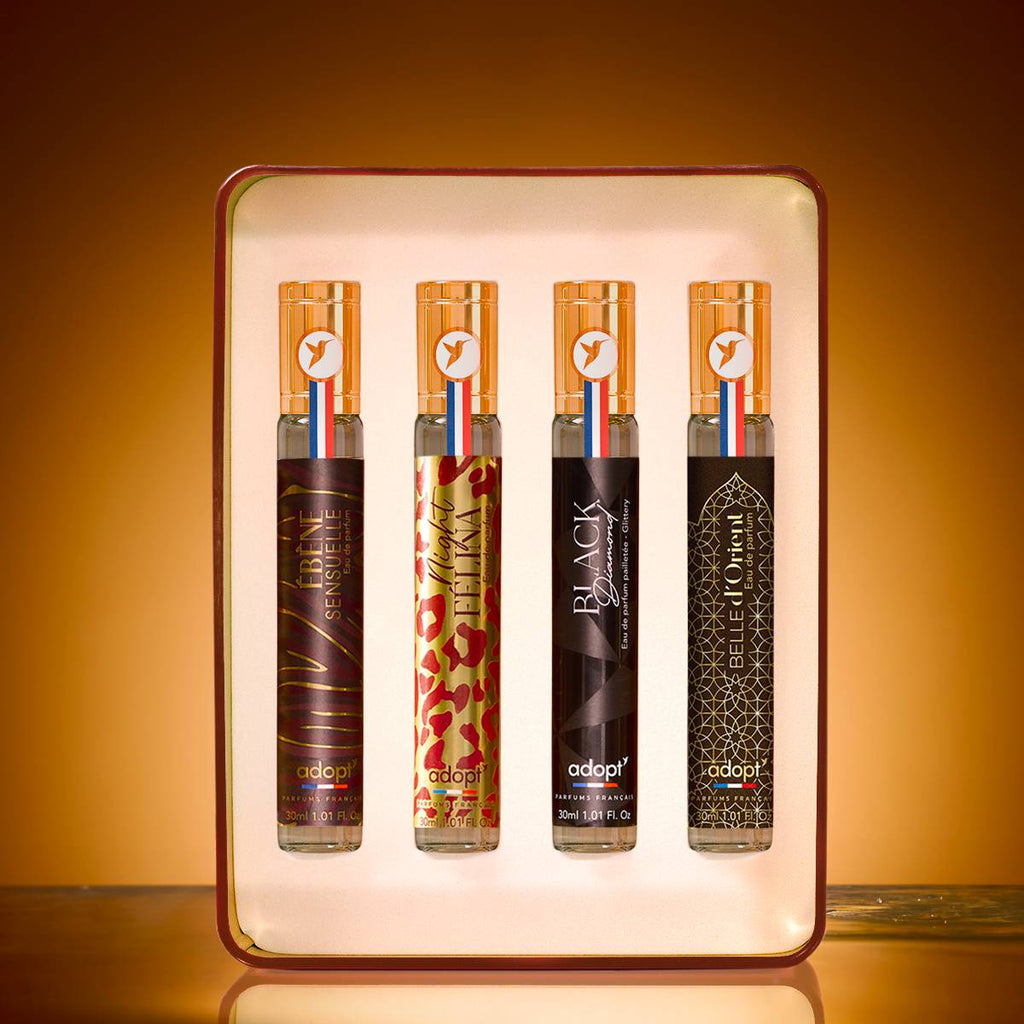 Coffret 4 eaux de parfum Ebene sensuelle 30 ml + Night Felina 30 ml + Black Diamond 30 ml + Belle d'Orient 30 ml - Hypnotic Woman