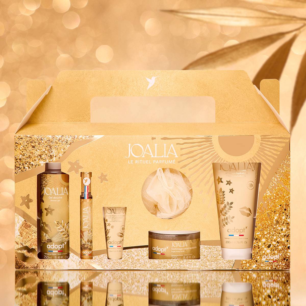 Joalia - Coffret eau de parfum 30 ml + gel douche 250 ml + gommage 250 ml + lait corps 200 ml + crème mains 30 ml + fleur de bain