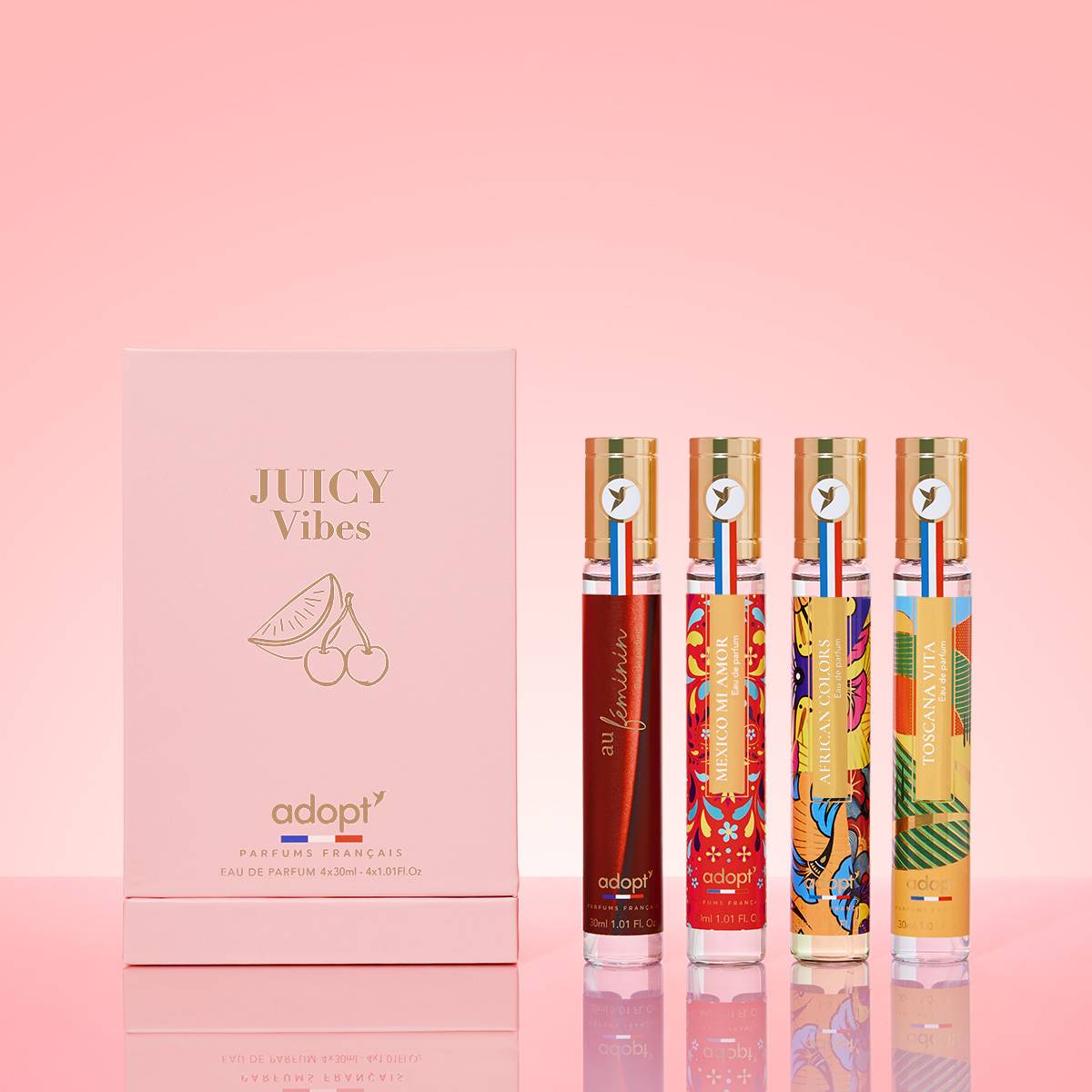 Juicy vibes - Coffret 4 eaux de parfums Au féminin 30 ml + Mexico mi amor 30 ml + African colors 30 ml + Toscana Vita 30 ml