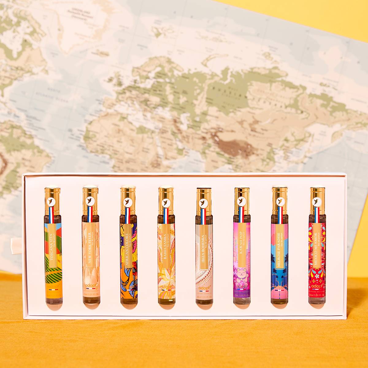 Coffret 8 eaux de parfums - Toscana Vita + Mexico mi amor + Ibiza Bohemia + African colors + Melrose Paradise + New York fever + Kawaii Pop + Bahia Samba - Voyages