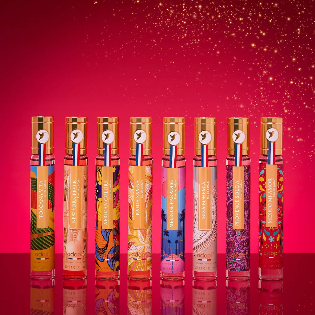 Voyages COFFRET CAPSULE 8 eaux de parfums VOYAGES - 30ml Melrose Paradise + 30ml Bahia Samba + 30ml African Colors + 30ml Toscana Vita + 30ml Mexico Mi Amor + 30ml New York Fever + 30ml Provence Soleia + 30ml Ibiza Bohémia