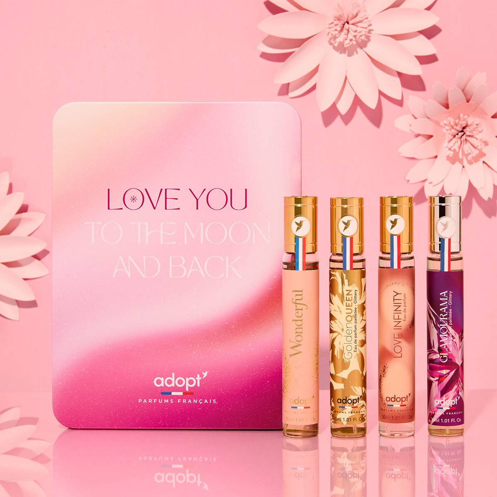 Love You to the Moon and Back - Coffret 4 eaux de parfum Wonderful 30ml + Golden Queen pailleté 30ml + Love Infinity 30ml + Glamourama 30ml