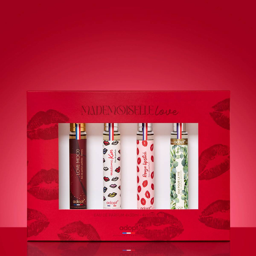 Mademoiselle Love - Coffret 4 x eaux de parfum 30 ml Love mood + Madame kiss + Rouge lipstick + Oui pour la vie