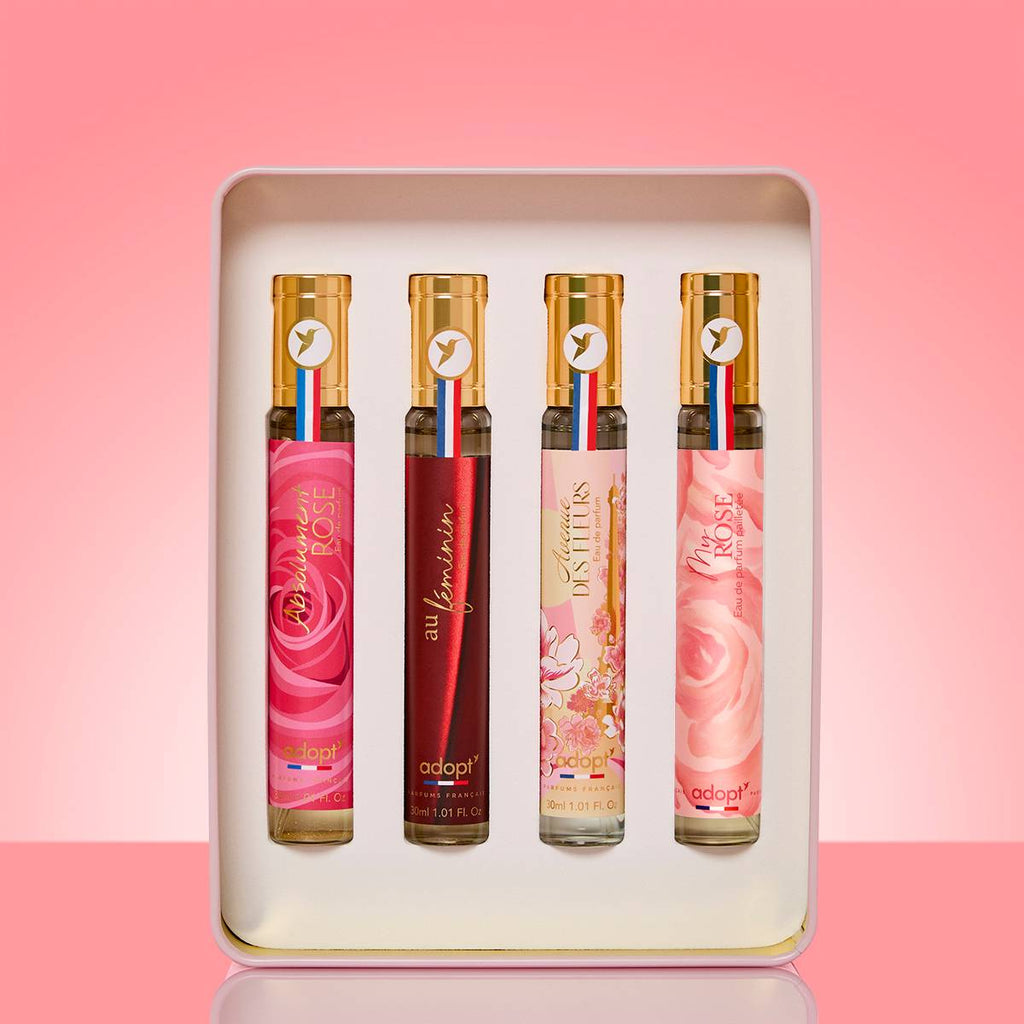 Merci - Coffret métal 4 x eaux de parfum 30 ml Absolument rose + Au féminin + Avenue des fleurs + My rose