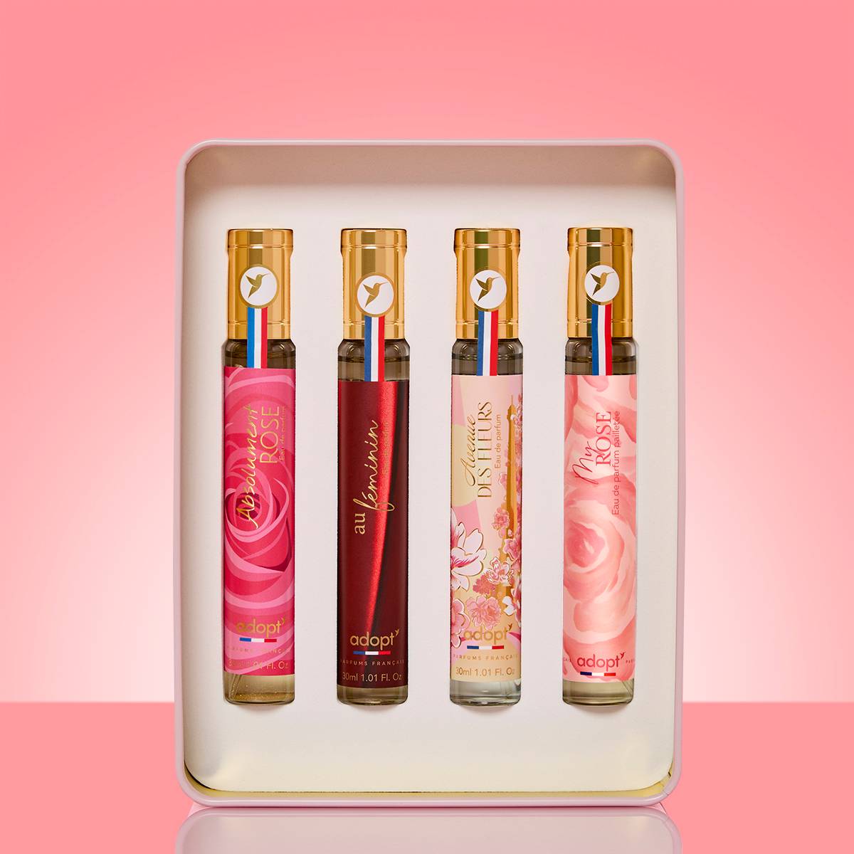 Merci - Coffret métal 4 x eaux de parfum 30 ml Absolument rose + Au féminin + Avenue des fleurs + My rose