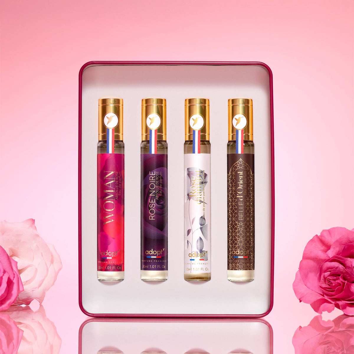Coffret métal 4 eaux de parfum 30 ml - Rose Noire - Absolu de rose + Woman + Belle d'Orient + Rose Diamant - Pretty Woman