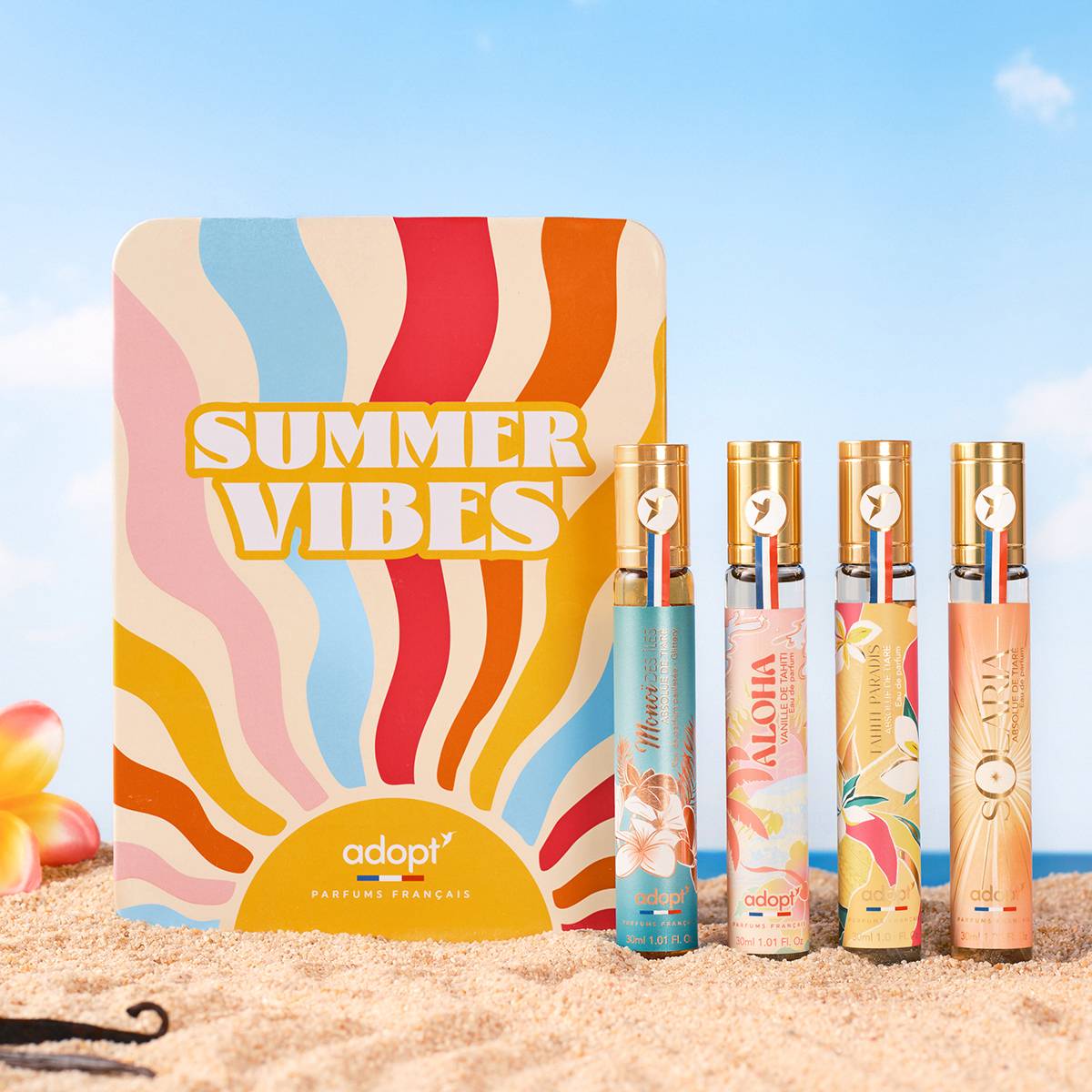 Coffret métal 4 eaux de parfum 30 ml - Monoï des îles + Aloha + Tahiti Paradis + Solaria - Summer Vibes