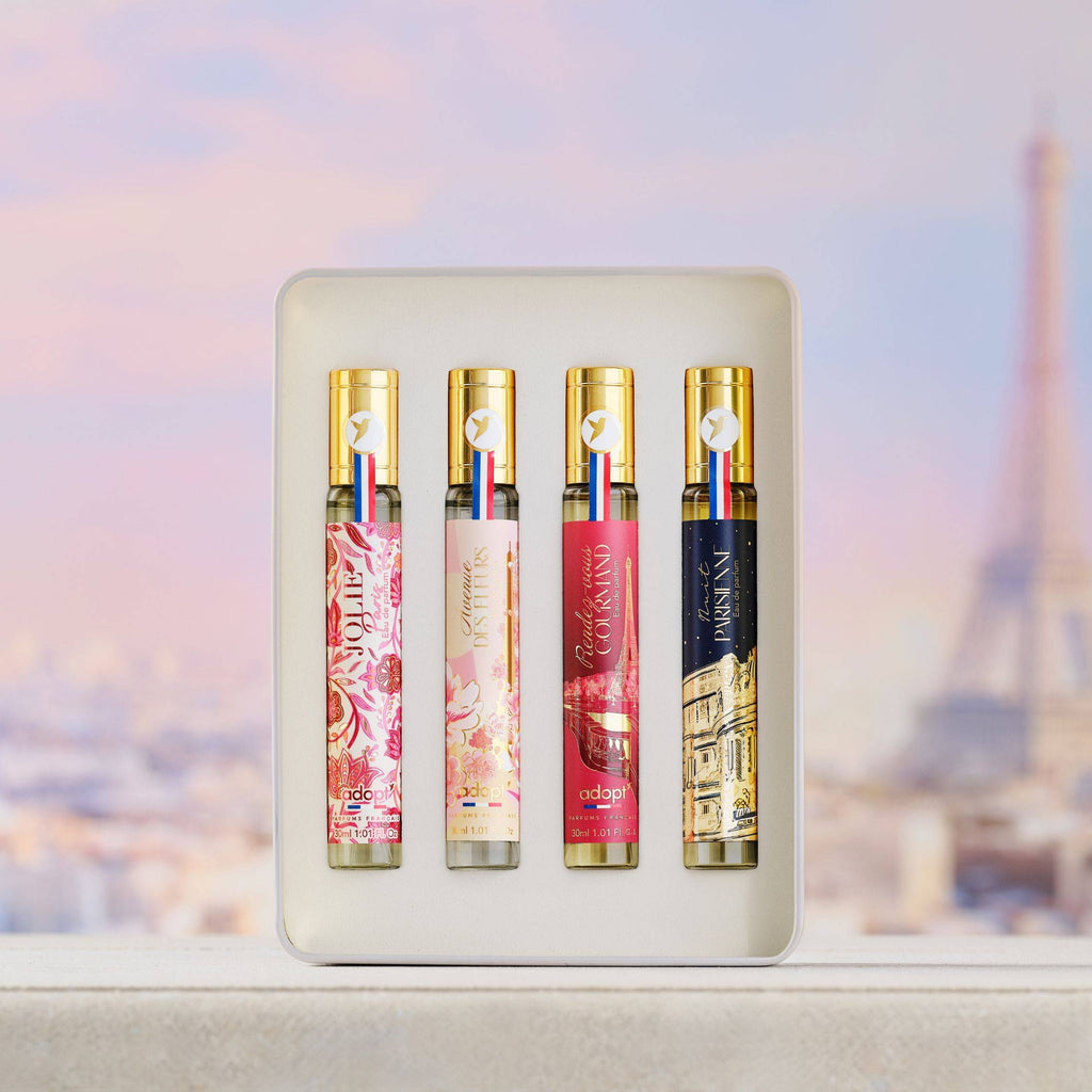 Coffret métal 4 eaux de parfum 30ml - Jolie Paris + Rendez-vous Gourmand + Nuit Parisienne + Avenue des Fleurs - Un air de Paris